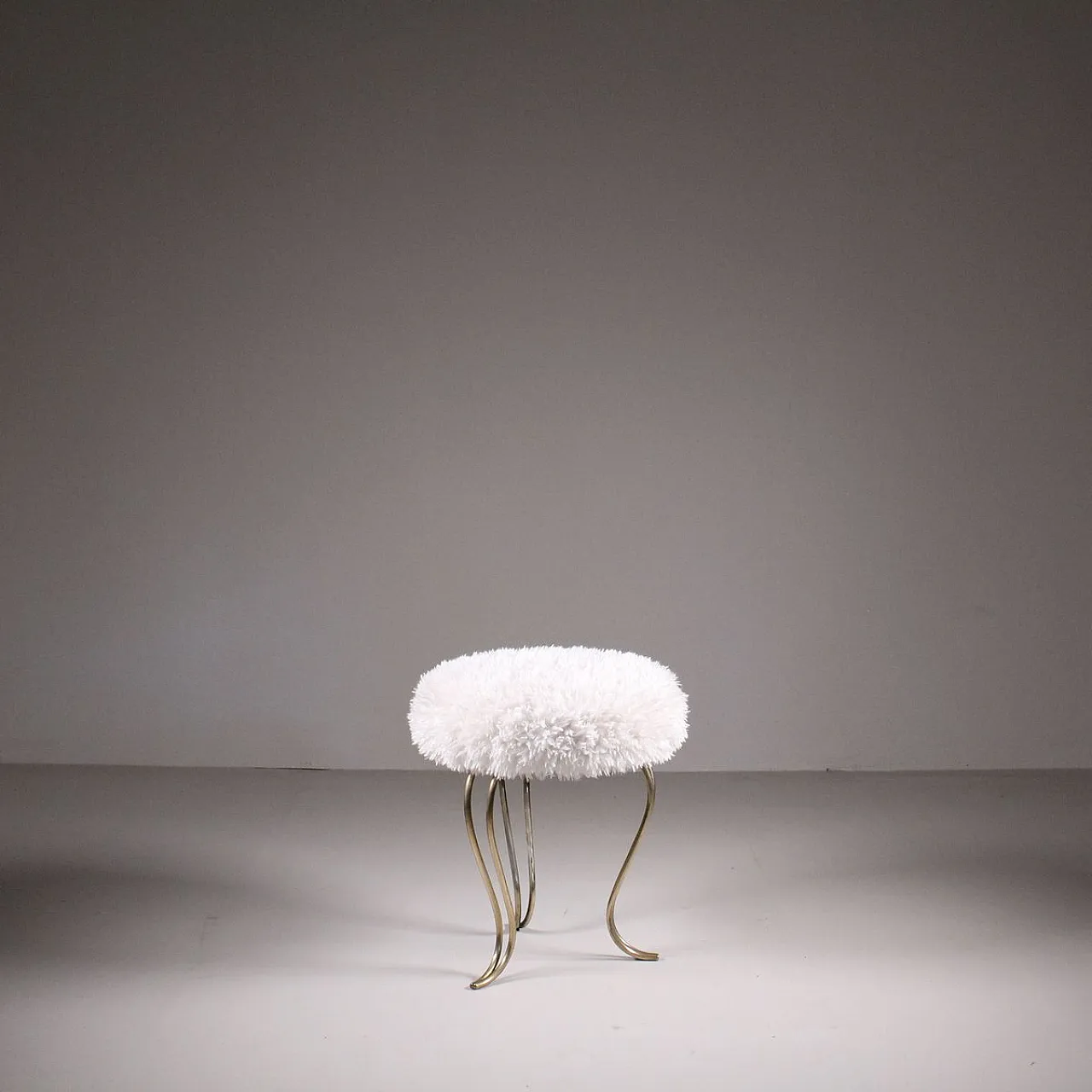 Pair of stools in brass and leather, 50s 5