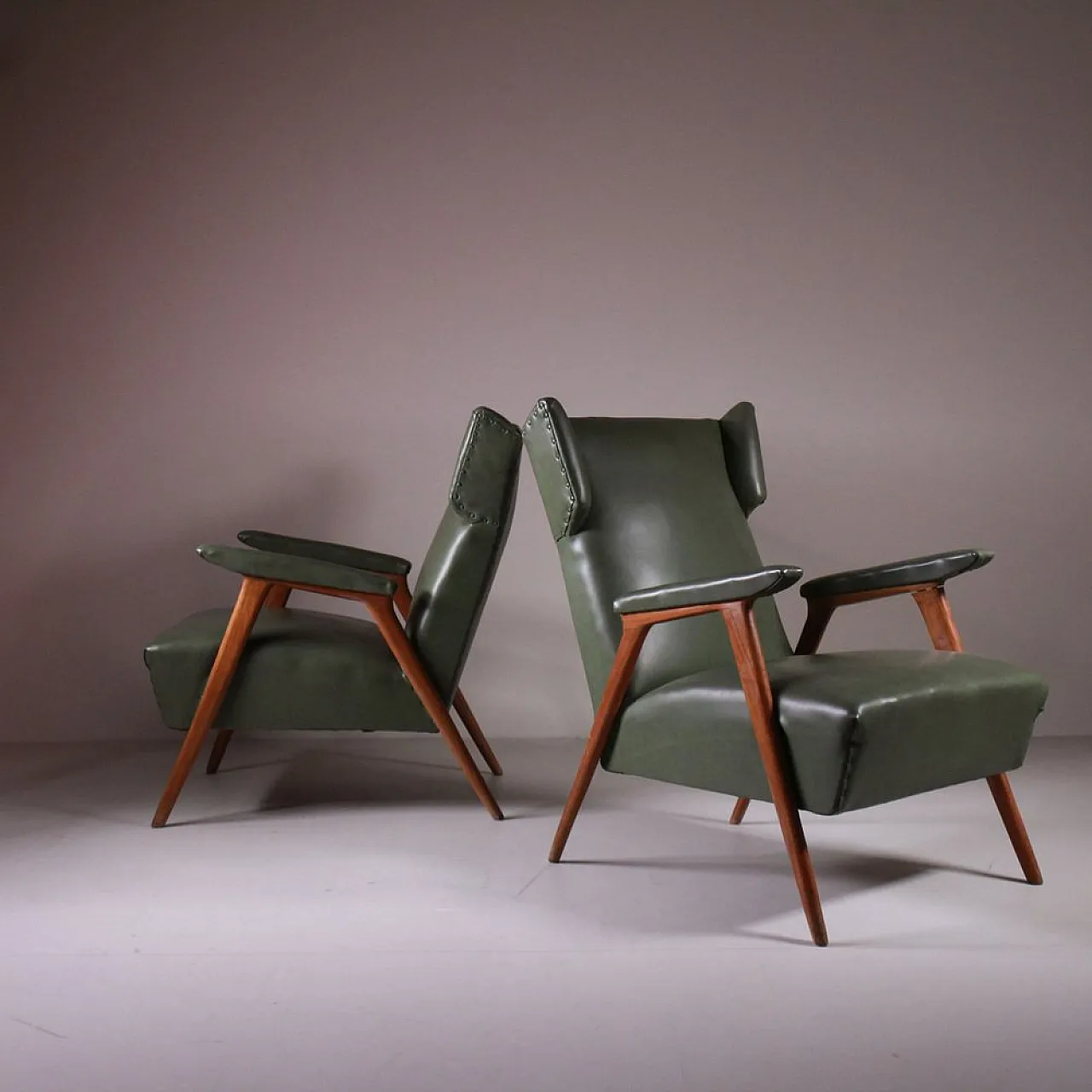 Pair of green Bergeres, 1950s 9
