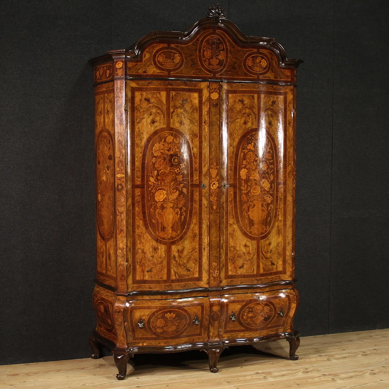 Lombard wardrobe inlaid Louis XV style, 50s 1