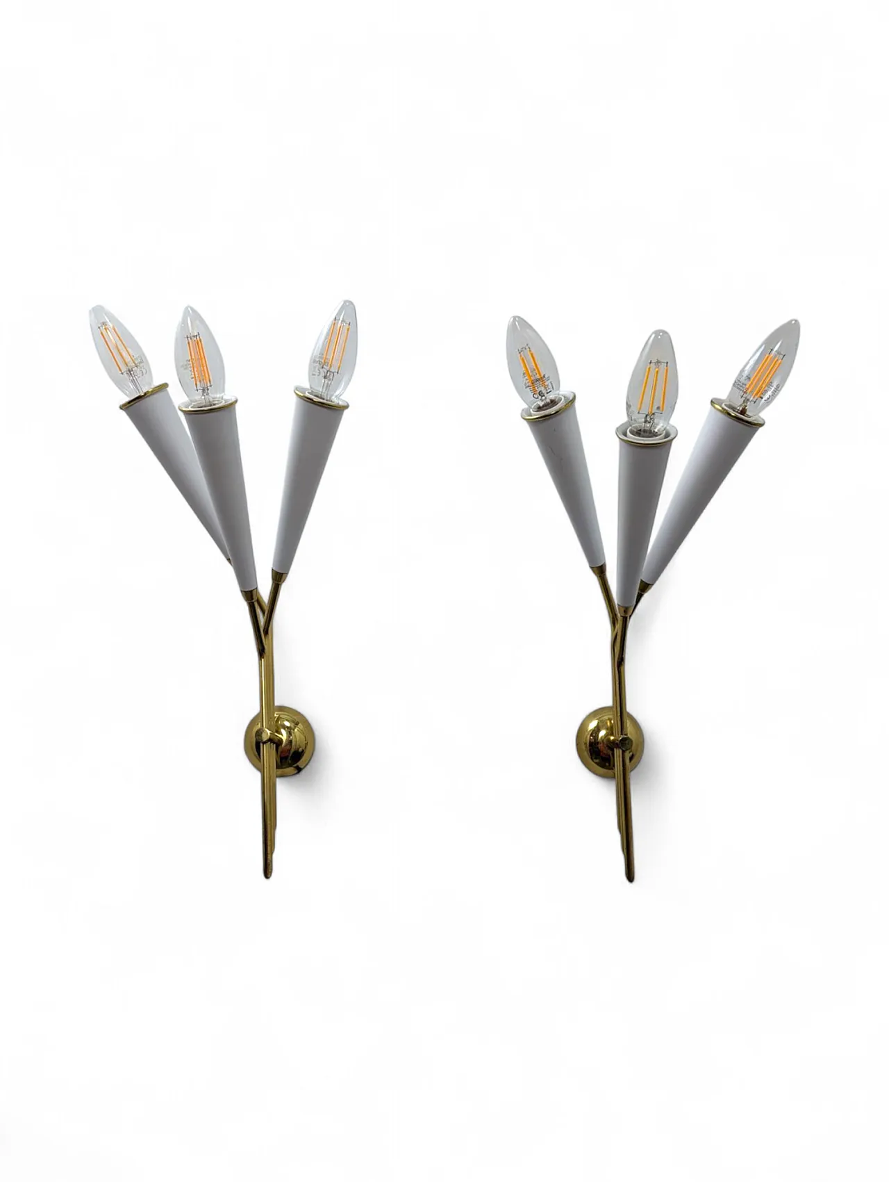 Coppia applique in ottone 3 luci, anni 60 2