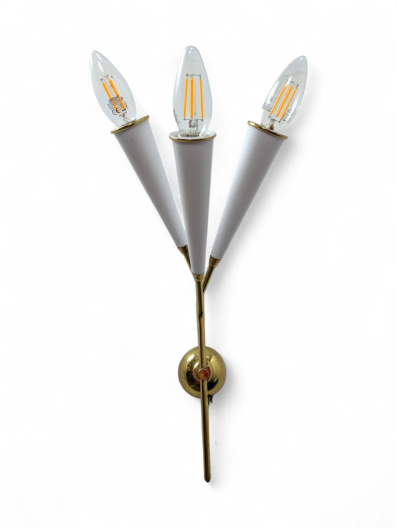 Coppia applique in ottone 3 luci, anni 60 6