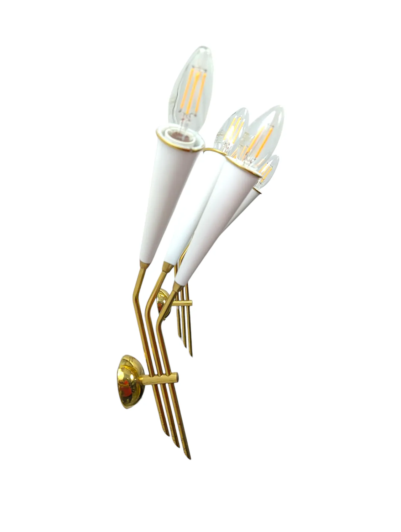 Coppia applique in ottone 3 luci, anni 60 8