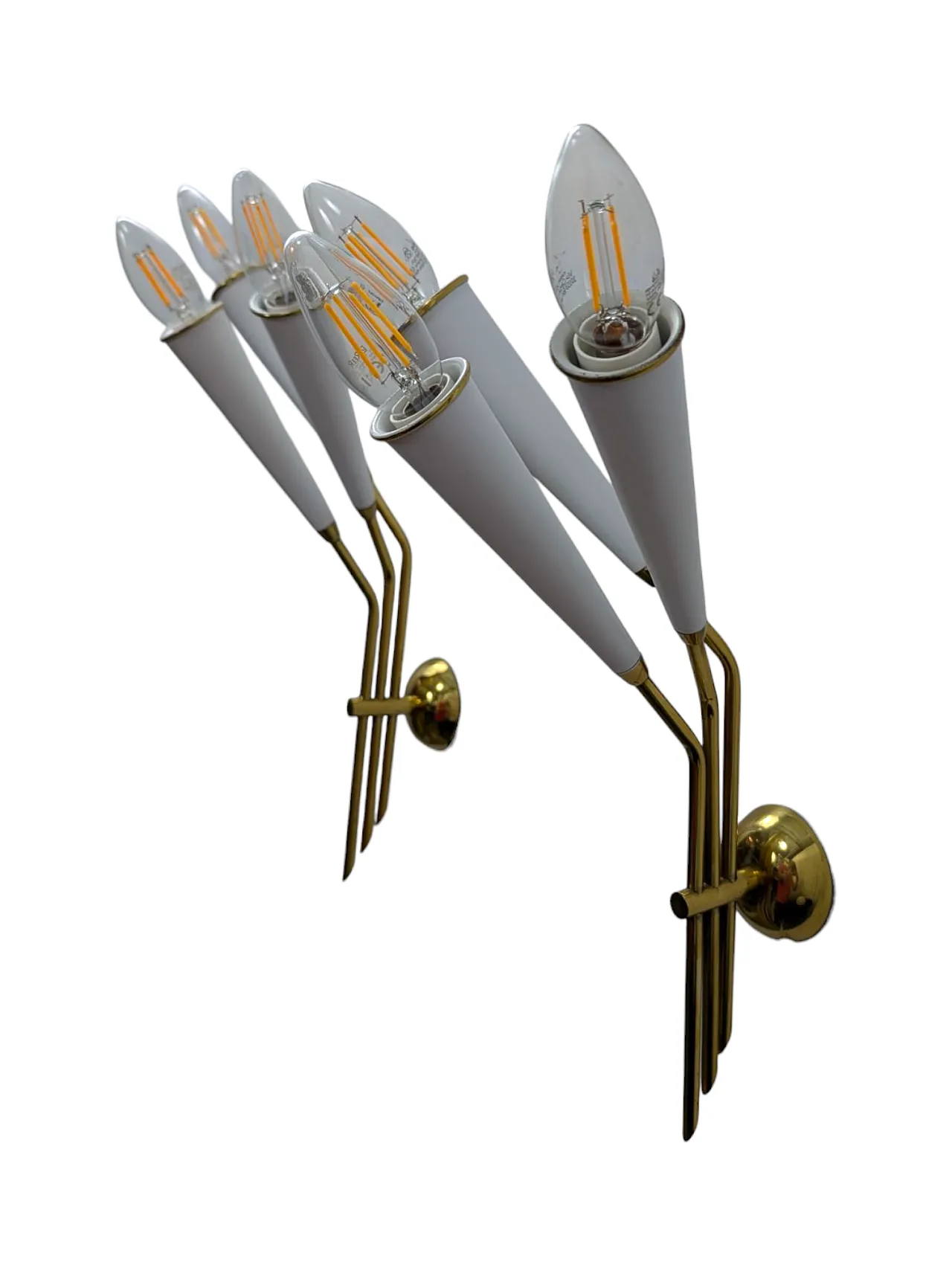 Coppia applique in ottone 3 luci, anni 60 10