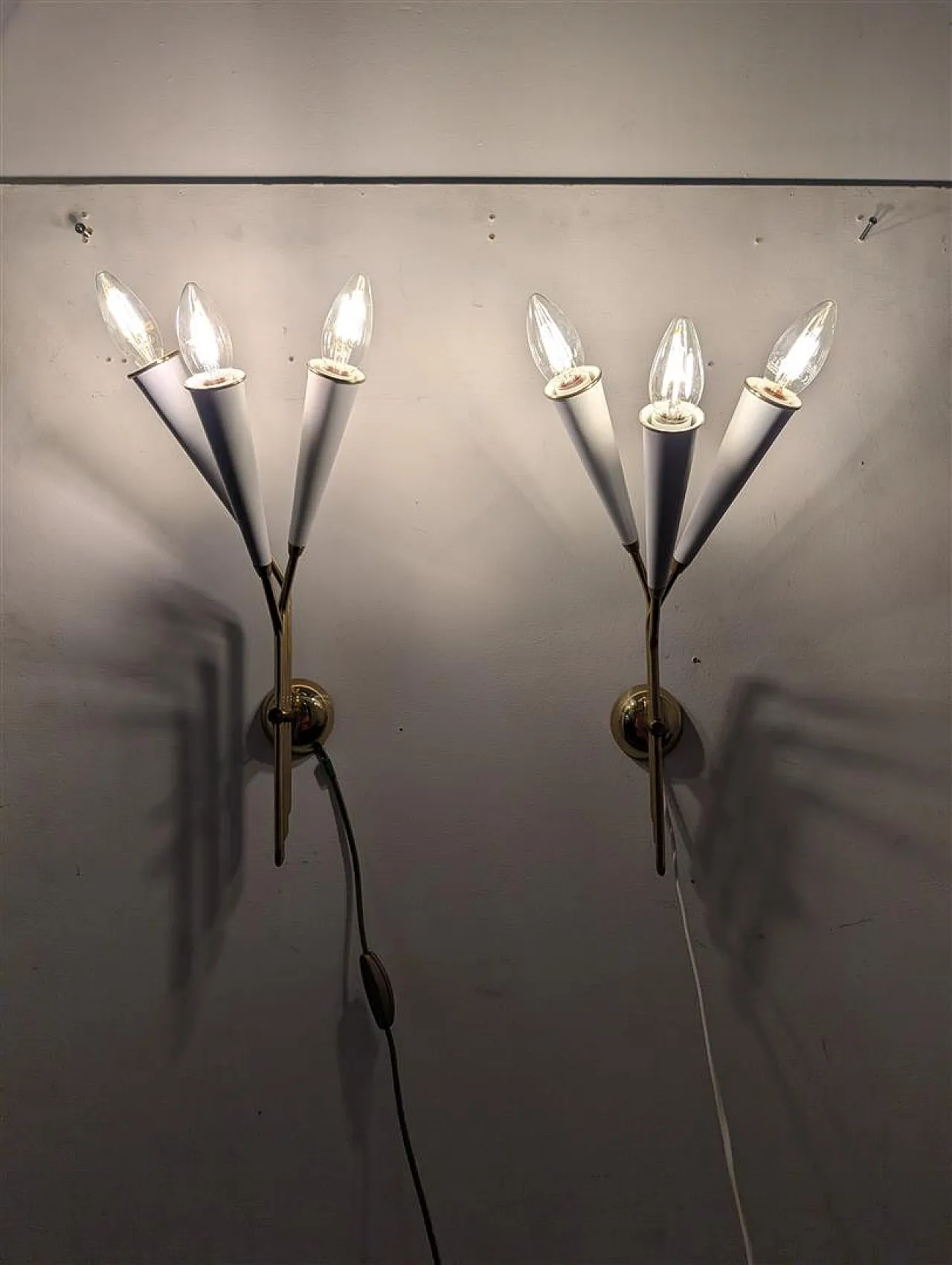 Coppia applique in ottone 3 luci, anni 60 16