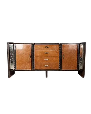 Credenza Art Deco in legno e vetro, anni '40