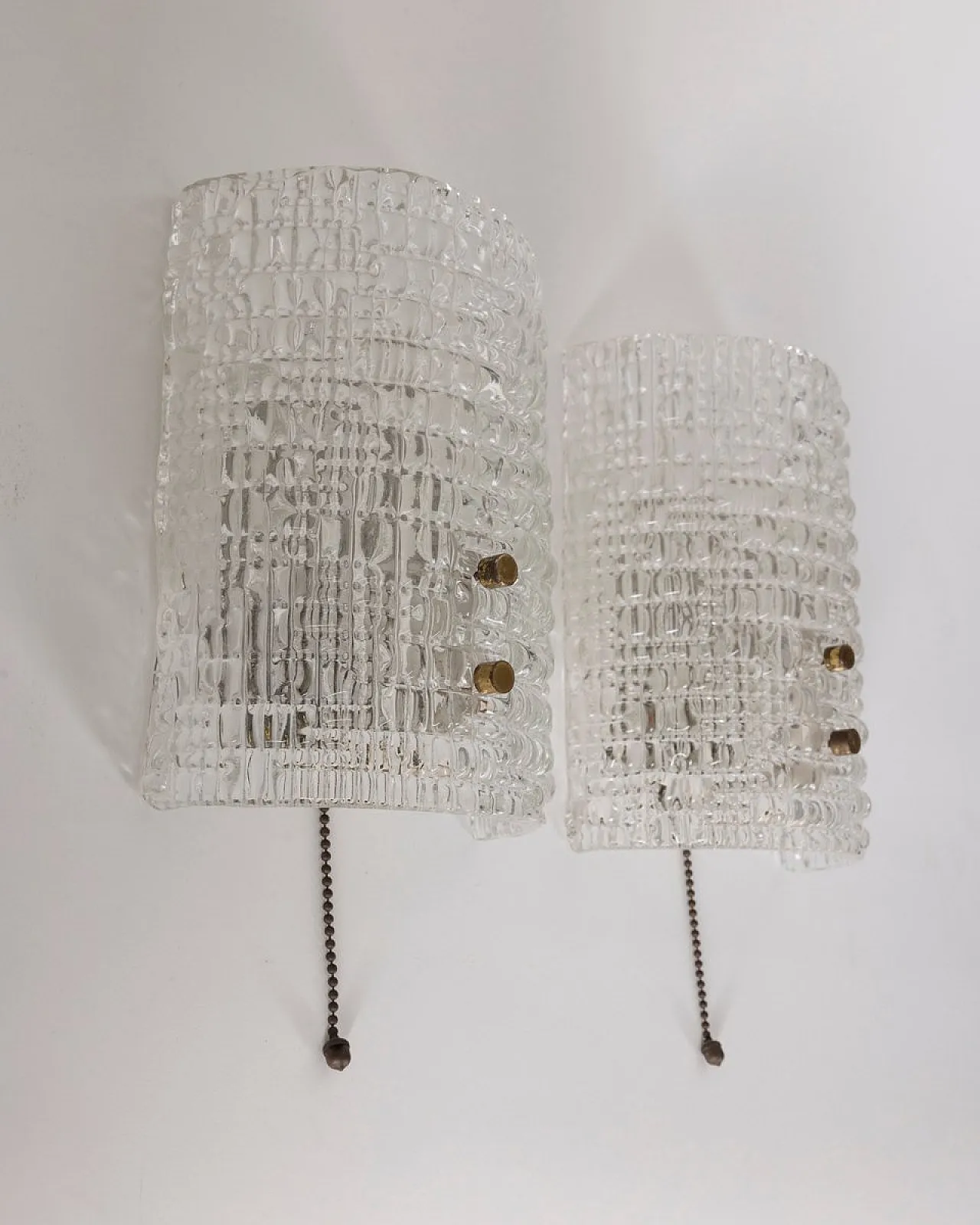 Pair of crystal and brass wall lamps, 1960s 1