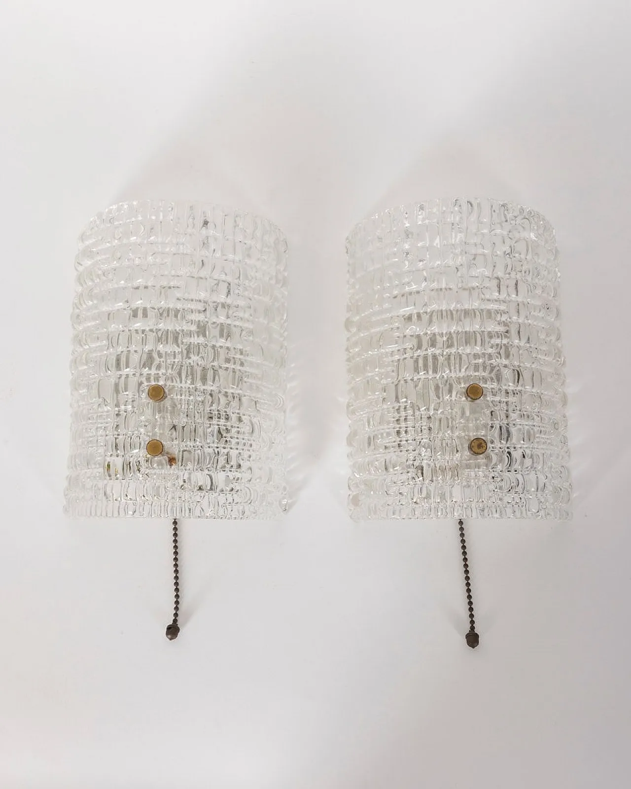 Pair of crystal and brass wall lamps, 1960s 4