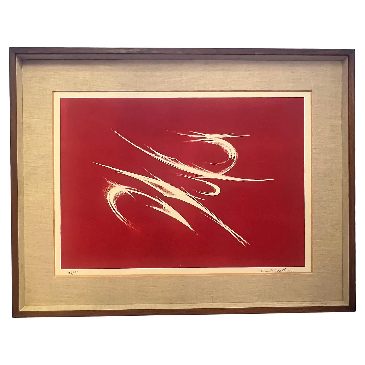 Serigrafia monocroma su fondo rosso di Carmelo Cappello, anni '60 1