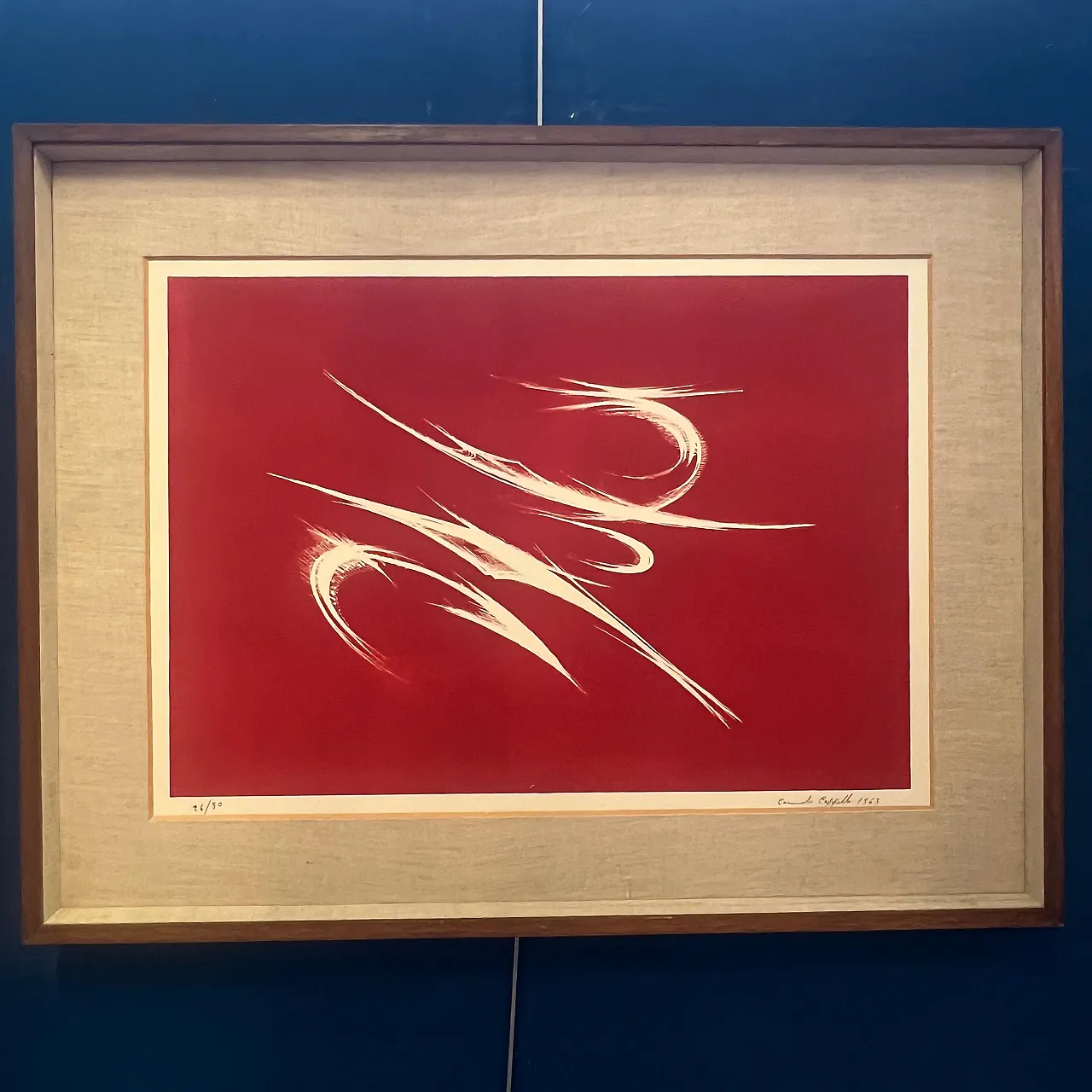 Serigrafia monocroma su fondo rosso di Carmelo Cappello, anni '60 2