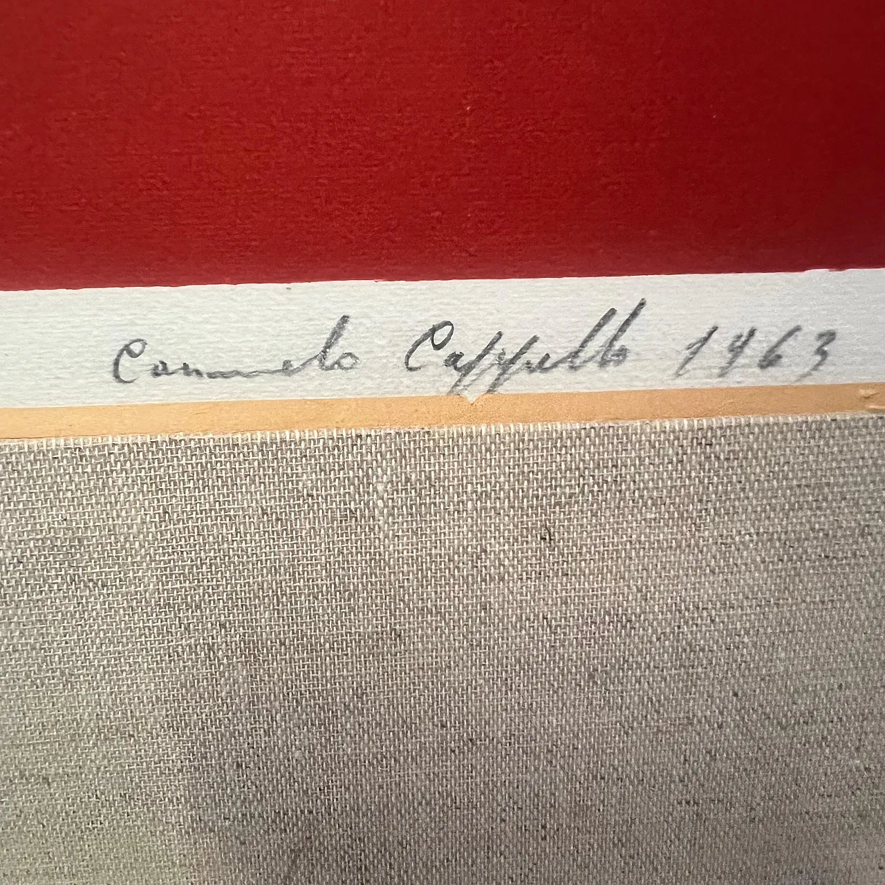 Serigrafia monocroma su fondo rosso di Carmelo Cappello, anni '60 4