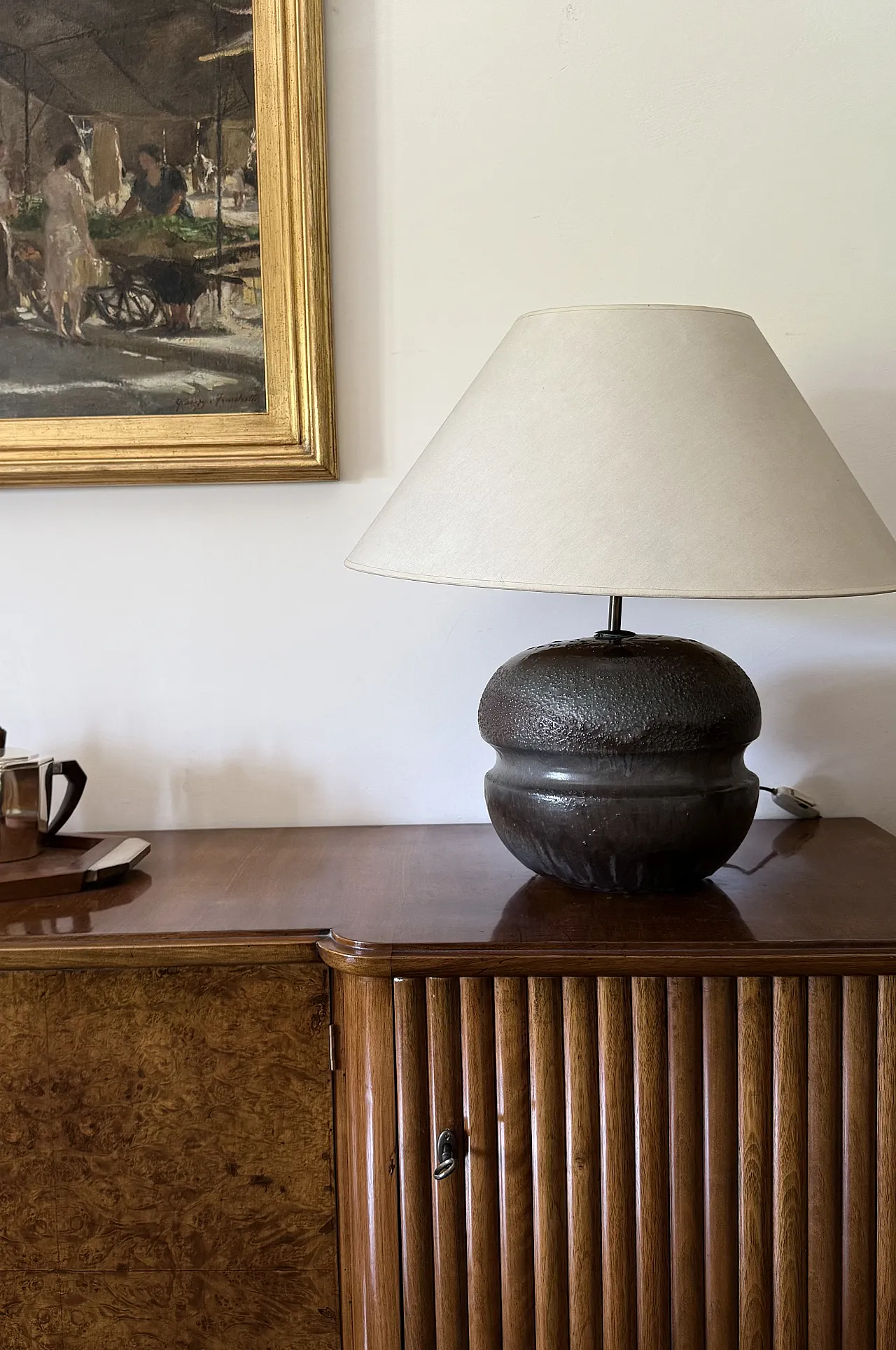 Mid-Century Modern Brown Ceramic Lamp Base, France 1960s 2