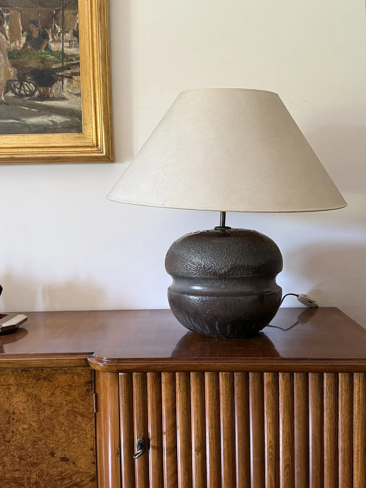 Mid-Century Modern Brown Ceramic Lamp Base, France 1960s 3