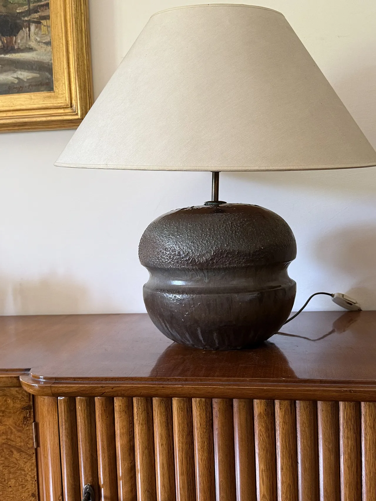 Mid-Century Modern Brown Ceramic Lamp Base, France 1960s 4