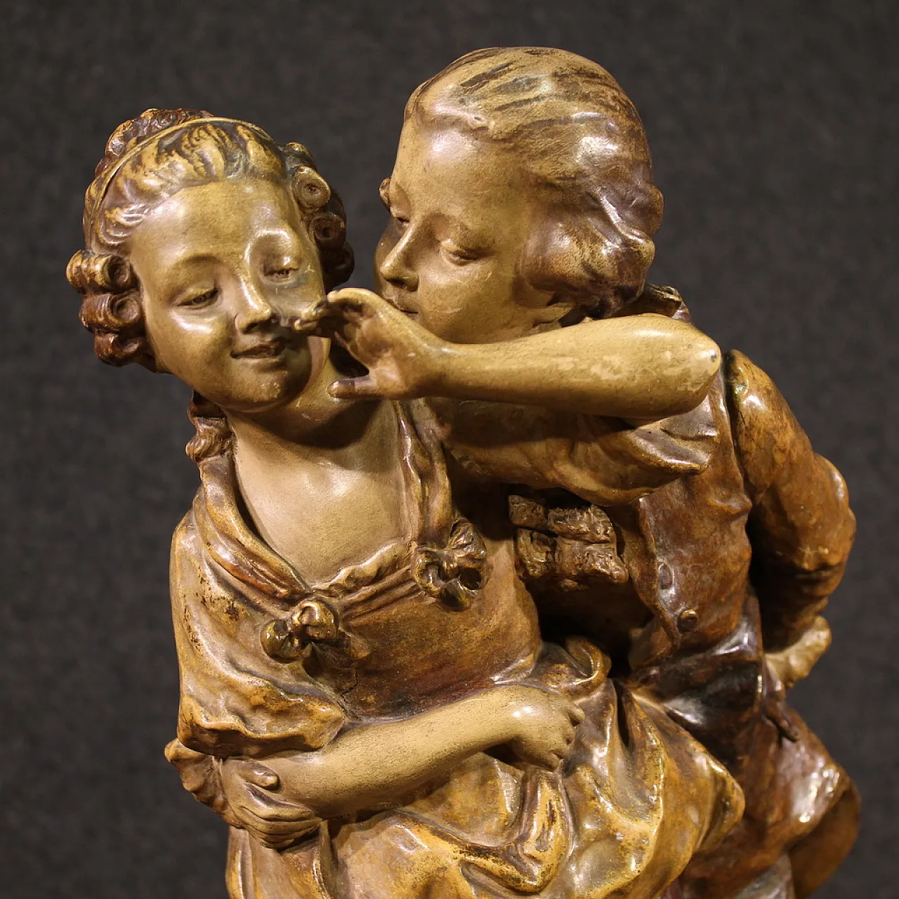 Terracotta sculpture, gallant scene, mid-20th century 7