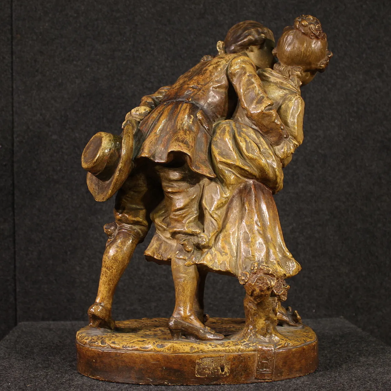 Terracotta sculpture, gallant scene, mid-20th century 10