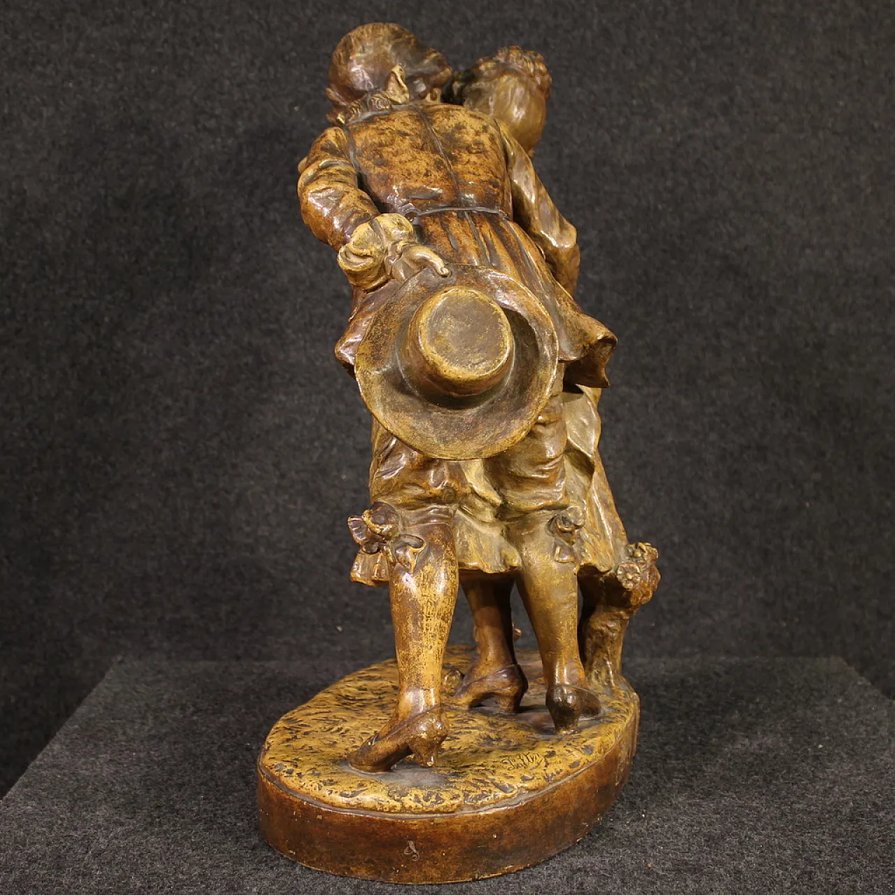 Terracotta sculpture, gallant scene, mid-20th century 12