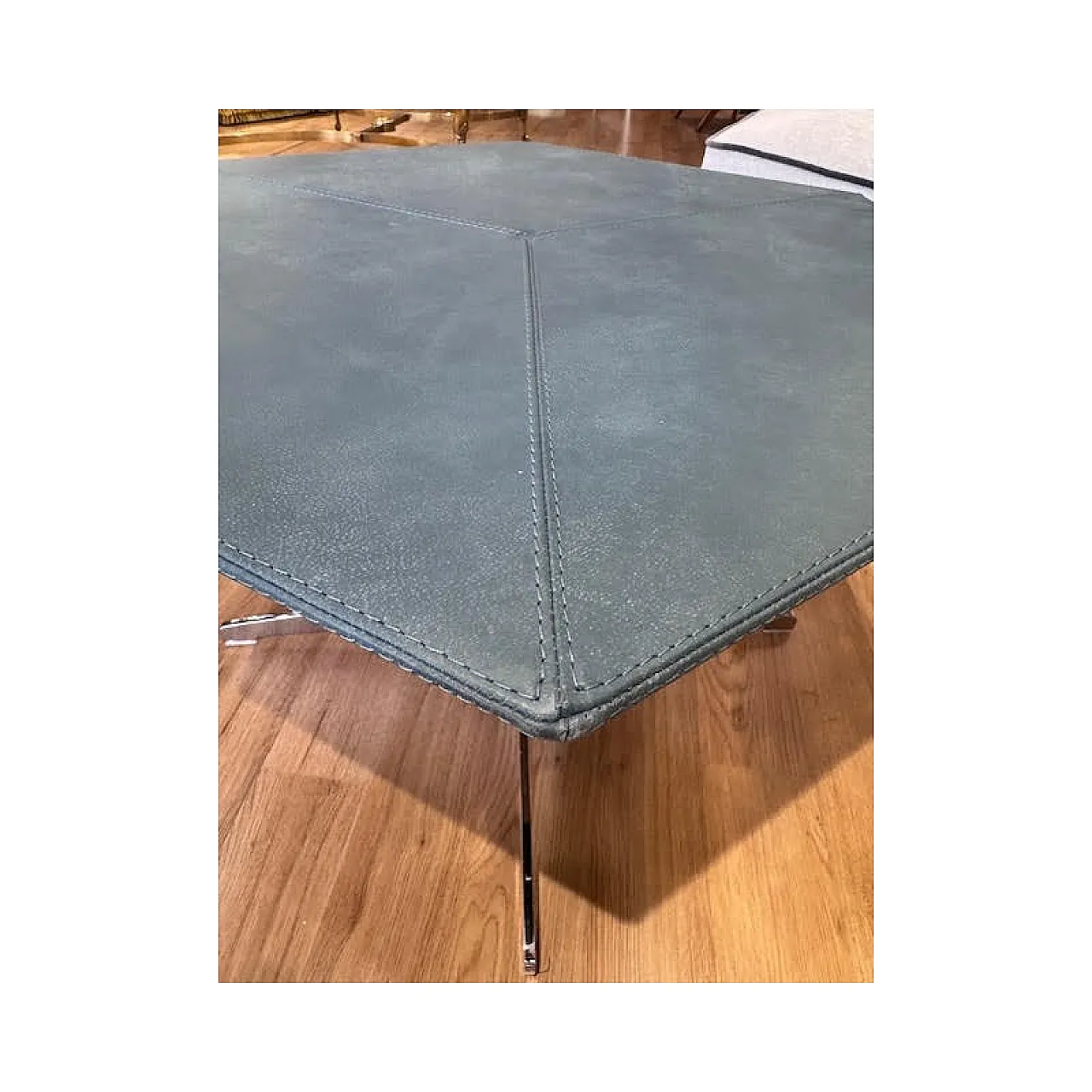 Hexagonal coffee table in steel, wood and leather, 1980s 4