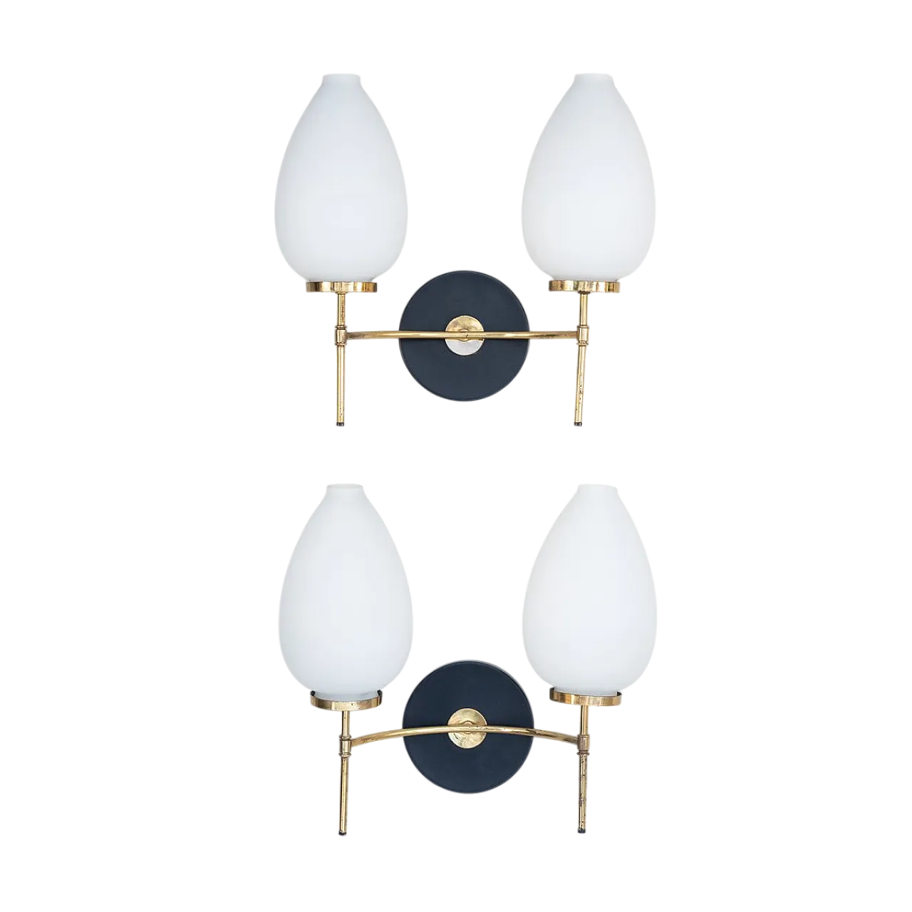 Pair of Glass and Brass Wall Lamps, 1950s 7