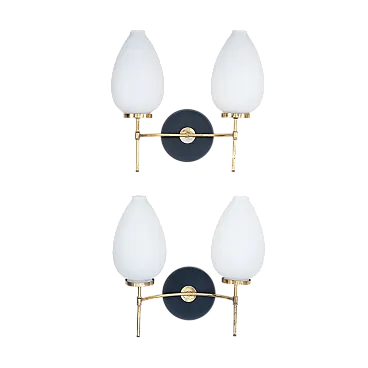 Pair of Glass and Brass Wall Lamps, 1950s