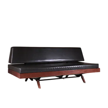 Black Vinyl and Wood Sofa, 1970