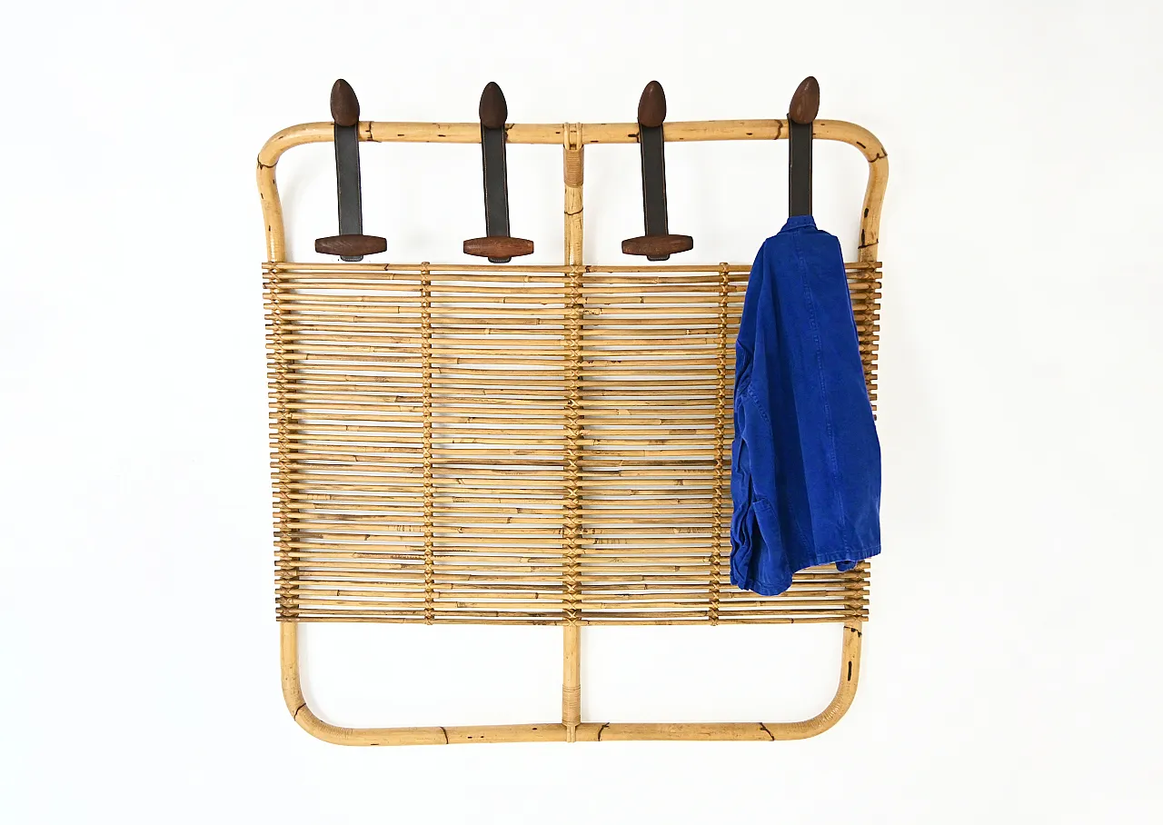 Rastrello per cappotto rattan italiano, anni '60 3