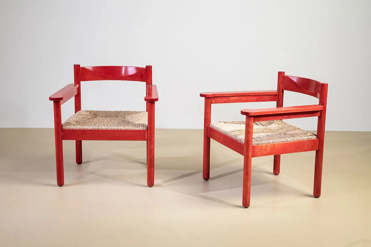 Armchairs in Lacquered Wood and Straw by Vico Magistretti, 1960s, Set of 2 5