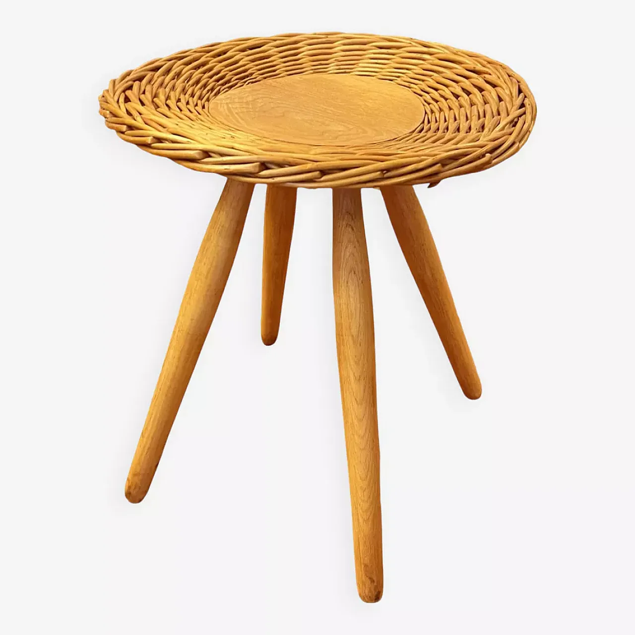 Rattan stool by J. Kalous for Úluv, 1960s 1