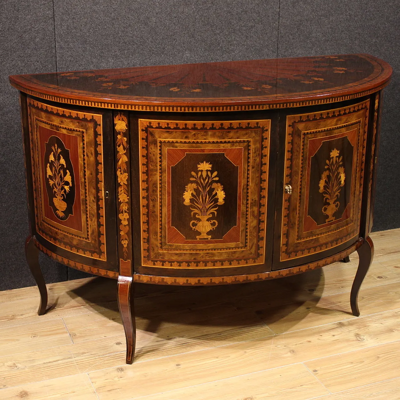 Inlaid demi lune sideboard, 20th century 1