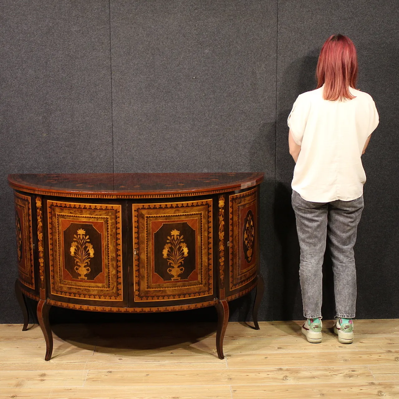 Inlaid demi lune sideboard, 20th century 2