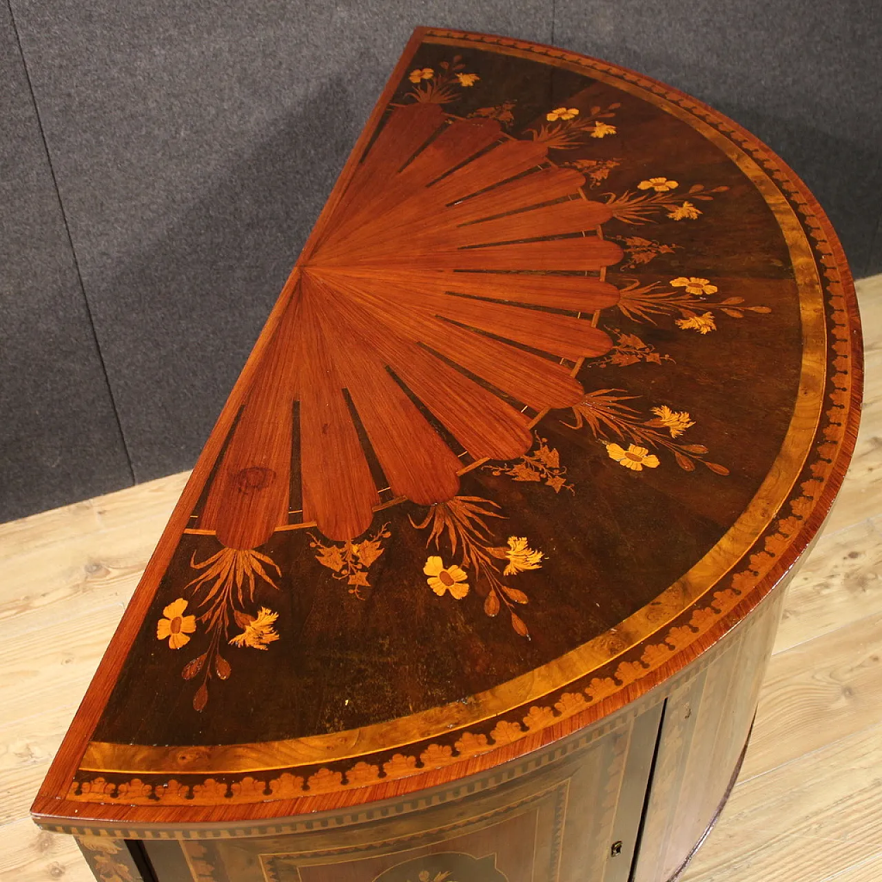 Inlaid demi lune sideboard, 20th century 8