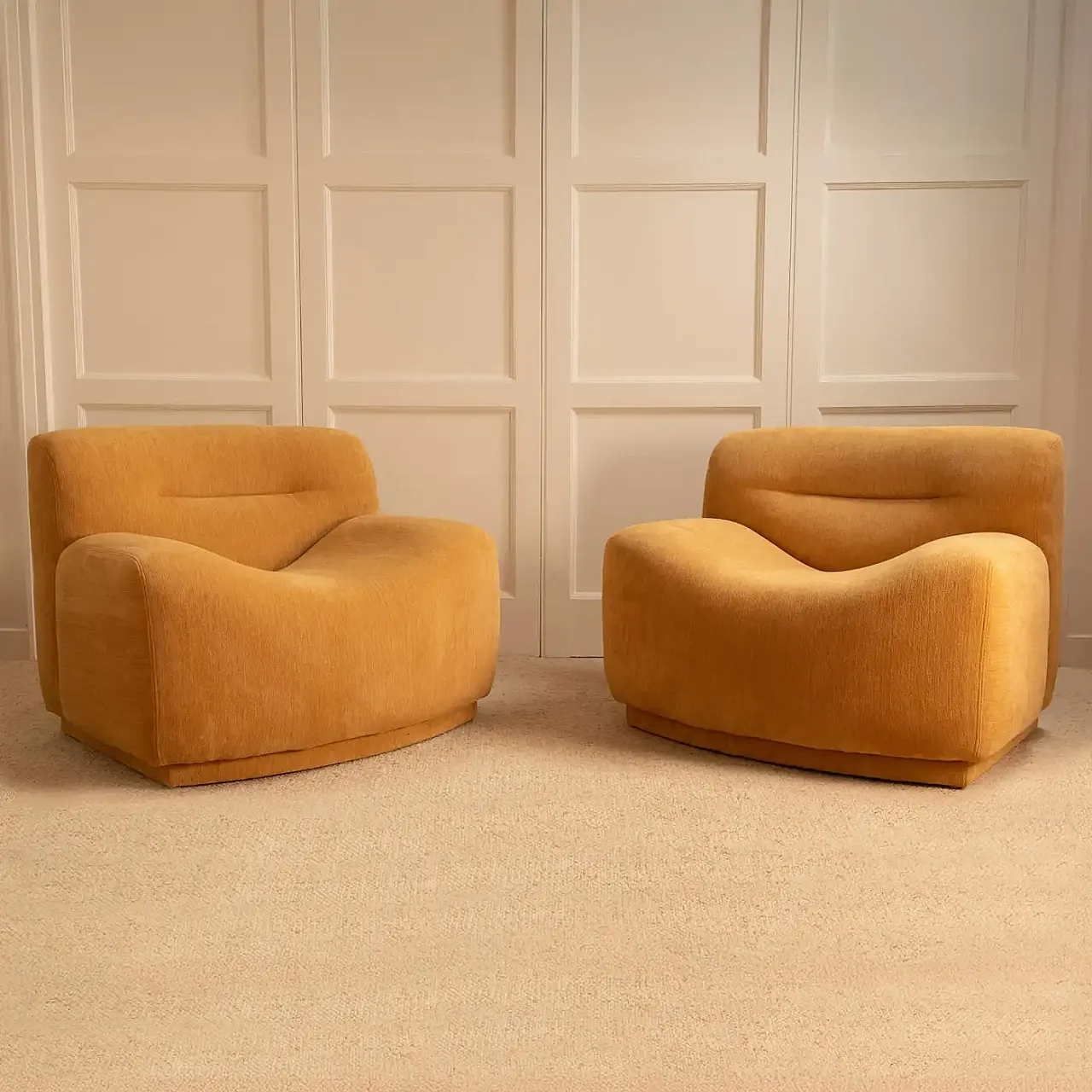 Pair of wavy fabric armchairs, 1970s 1