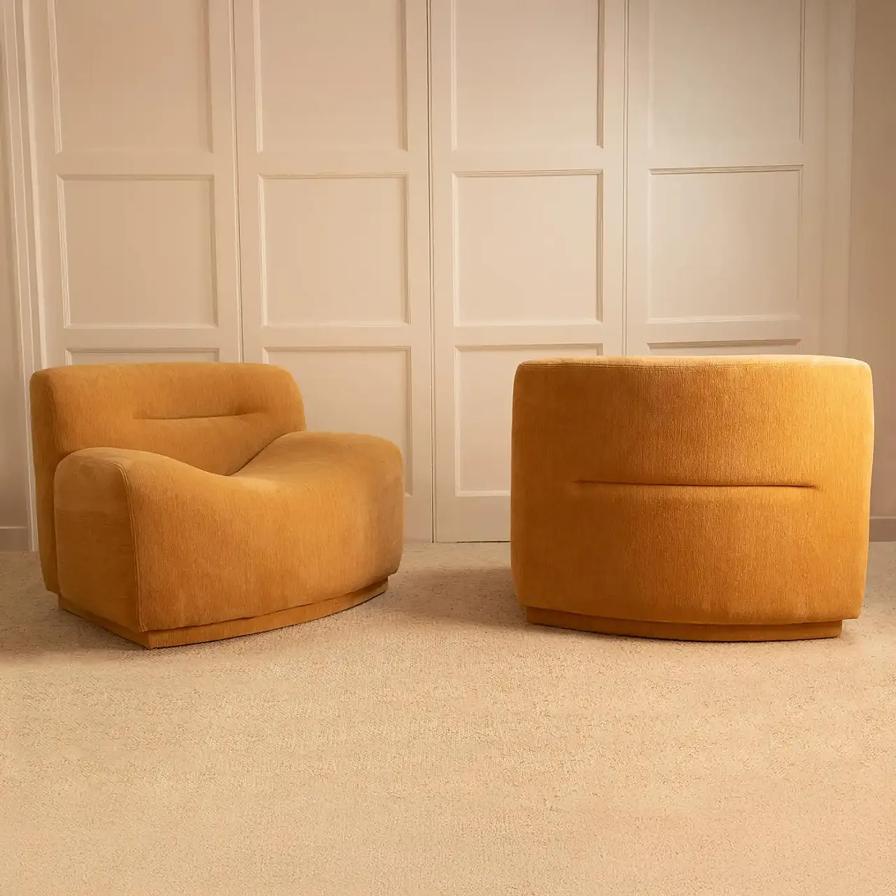 Pair of wavy fabric armchairs, 1970s 3