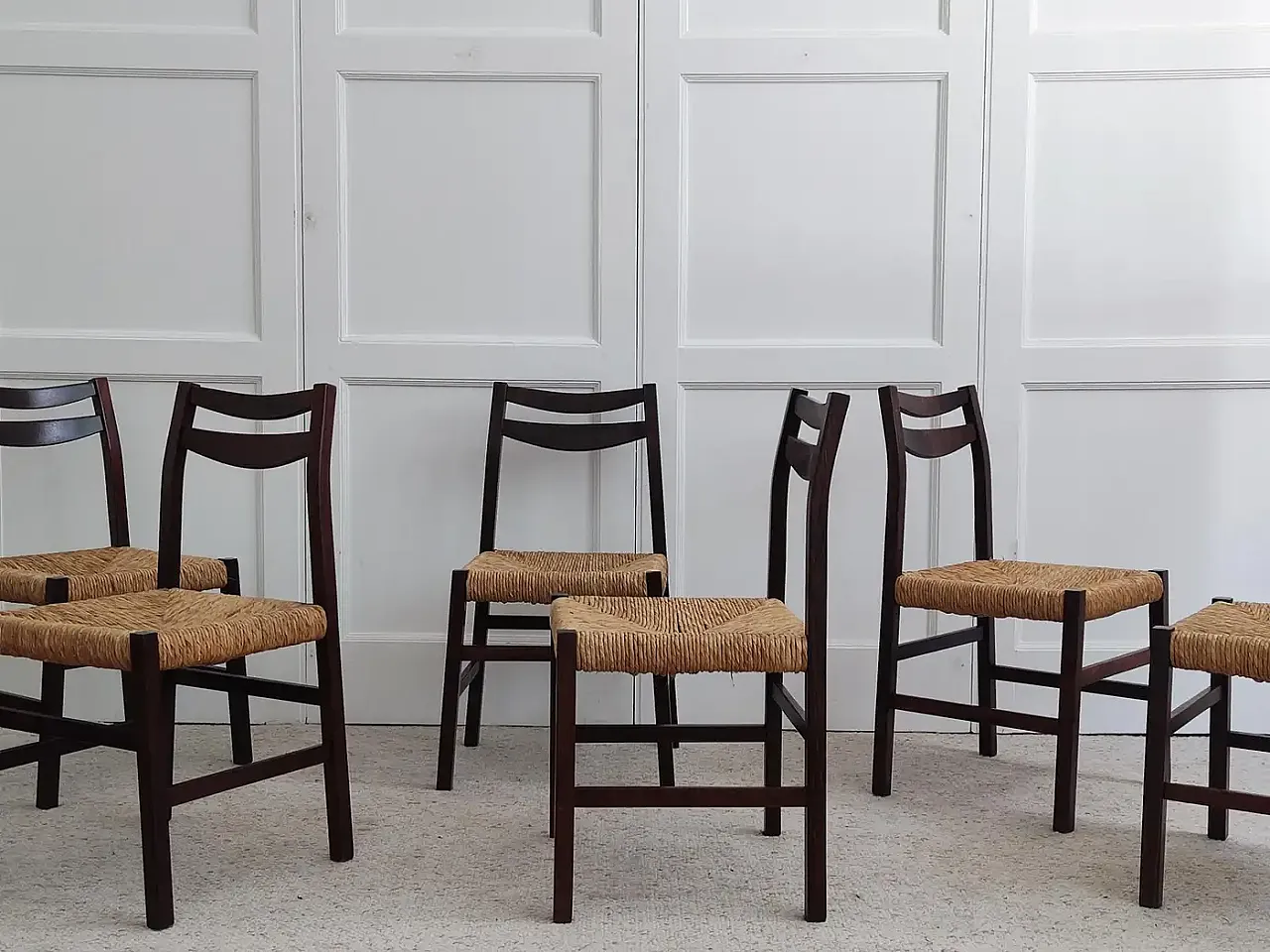 6 chairs in wicker and wood, 1960s 2
