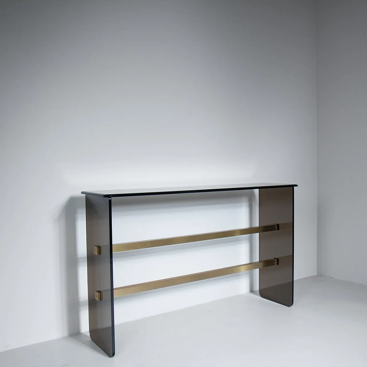 Console Table in Smoked Glass with Cut Mirror, 1970, Set of 2 4