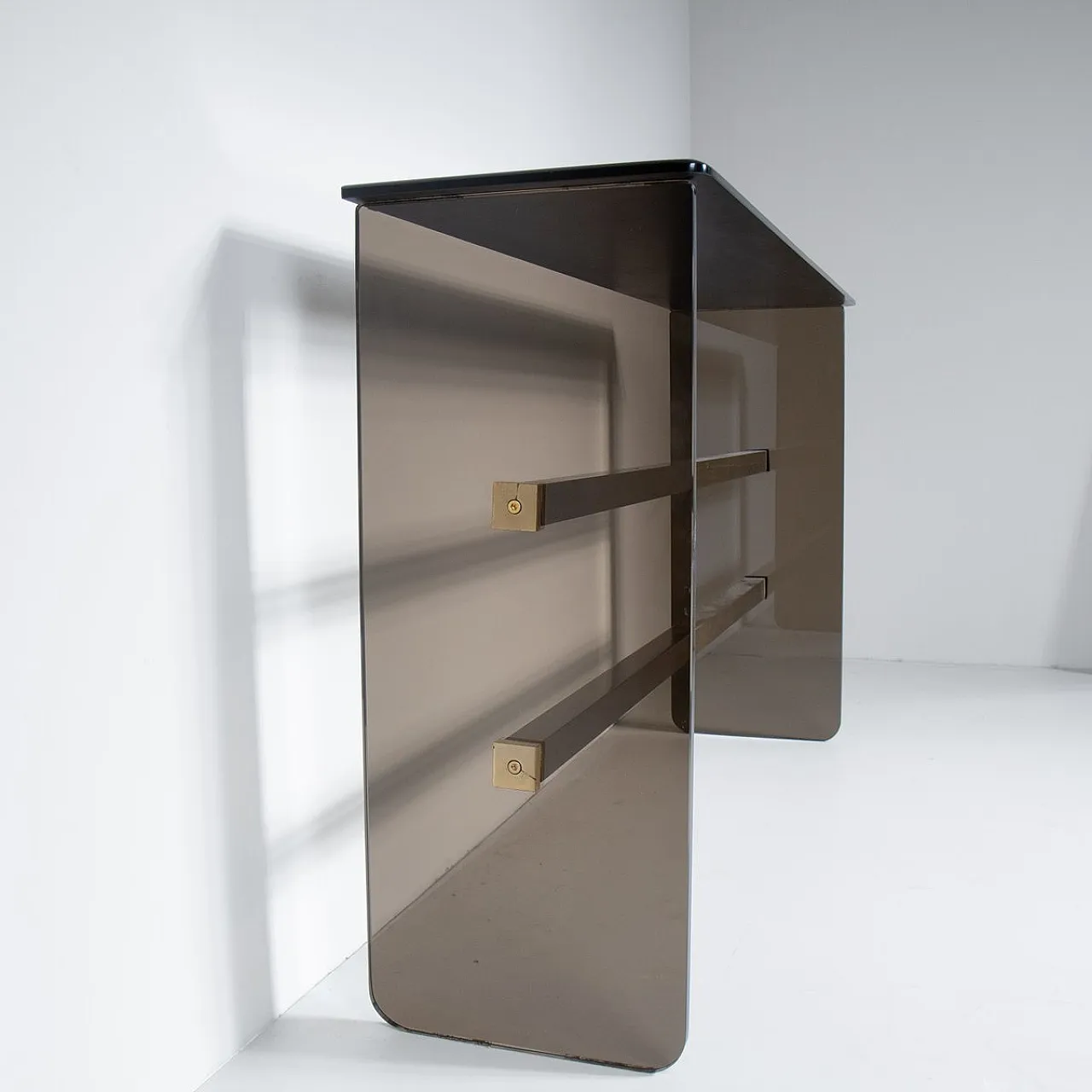Console Table in Smoked Glass with Cut Mirror, 1970, Set of 2 5
