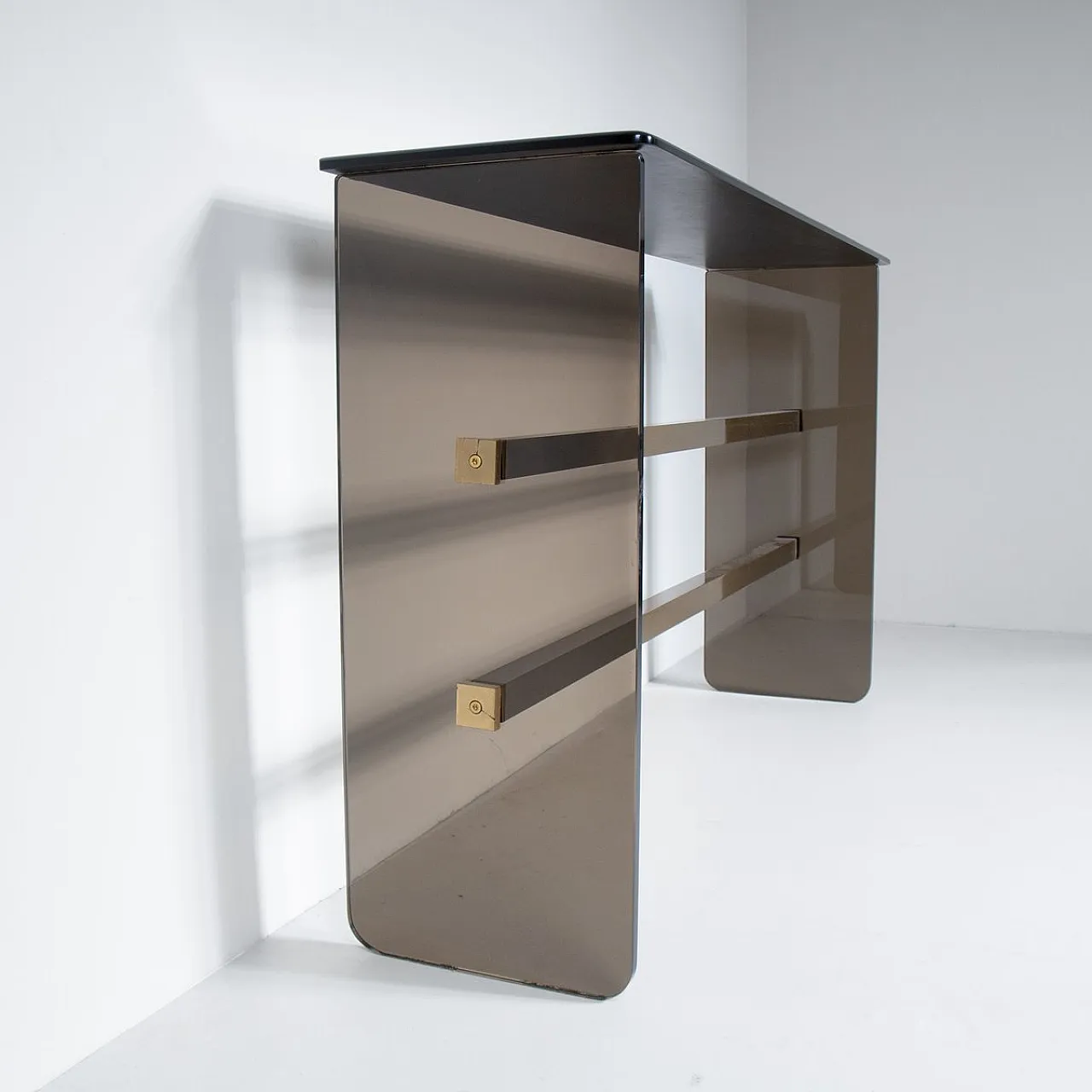 Console Table in Smoked Glass with Cut Mirror, 1970, Set of 2 7