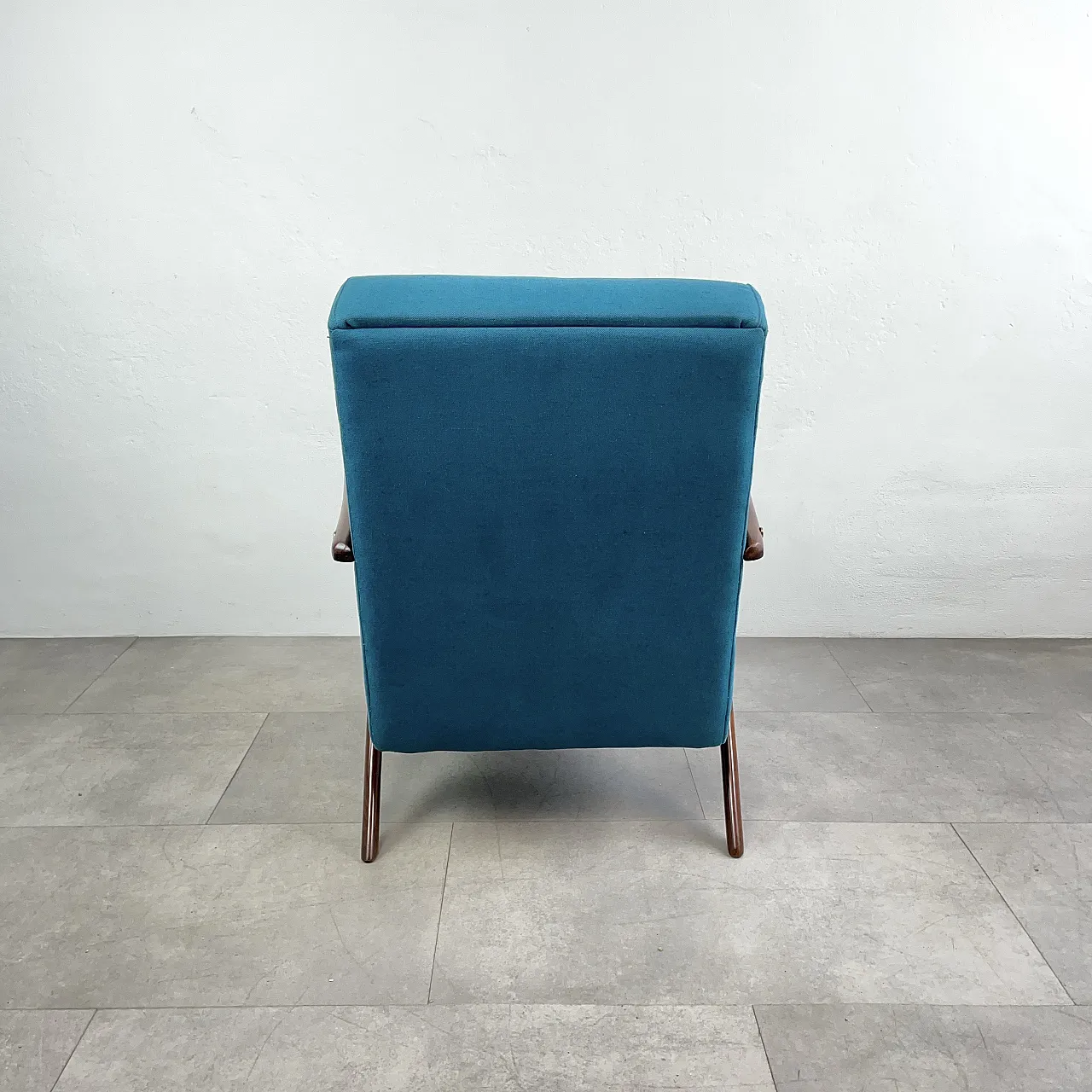 Restored turquoise blue armchair, Italy 1950s 4