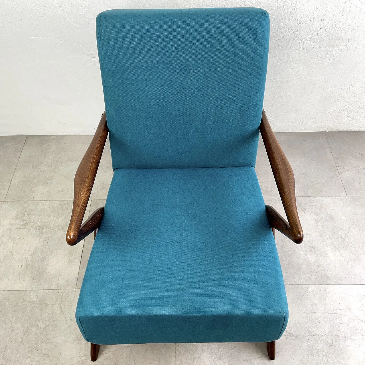 Restored turquoise blue armchair, Italy 1950s 8