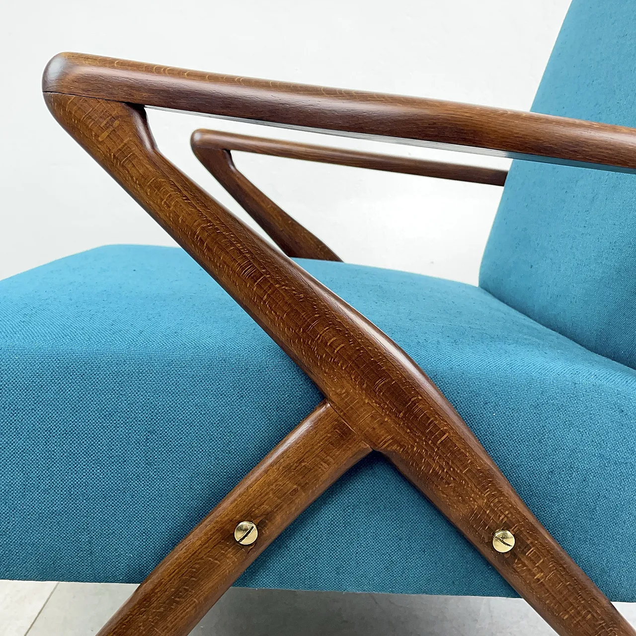 Restored turquoise blue armchair, Italy 1950s 9