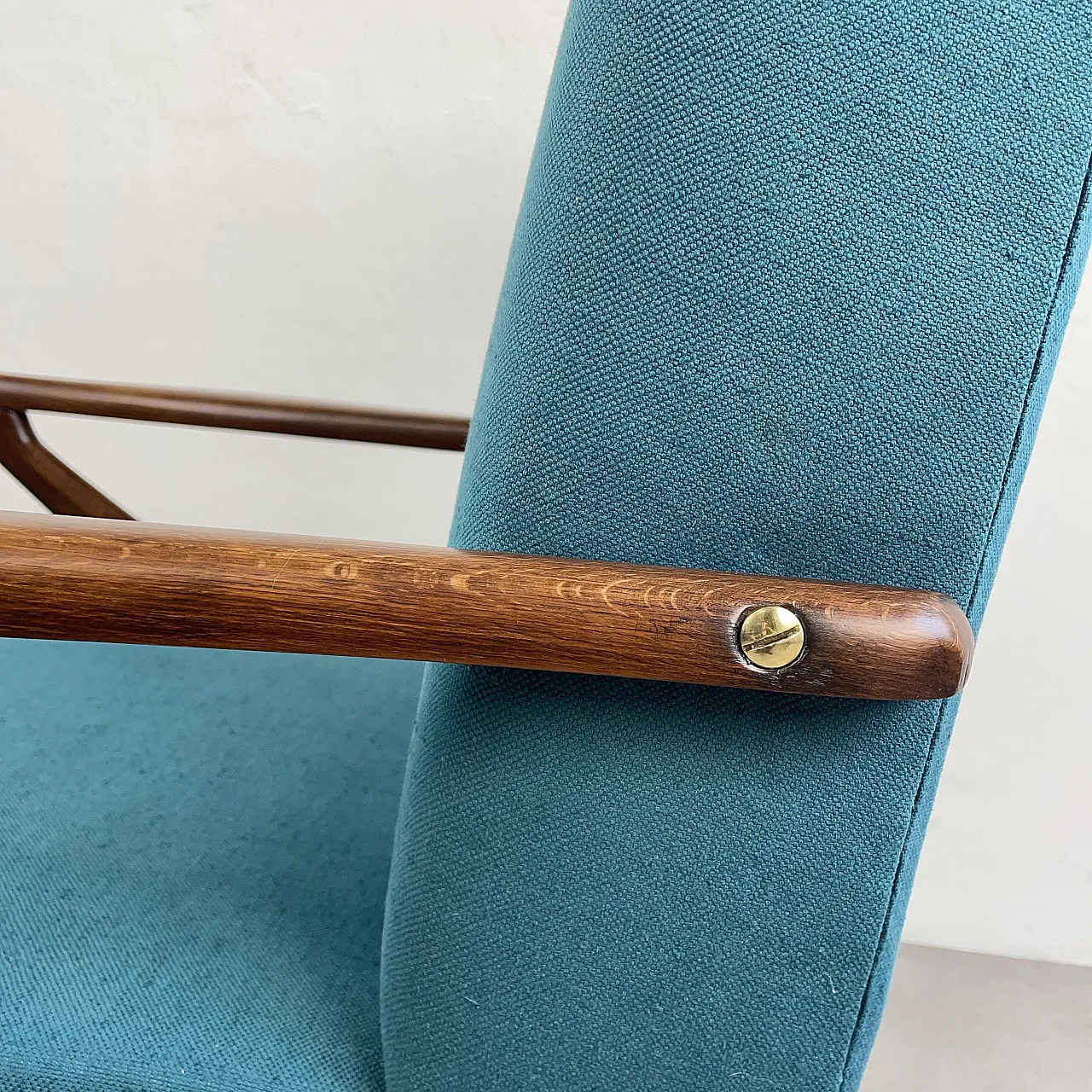 Restored turquoise blue armchair, Italy 1950s 10