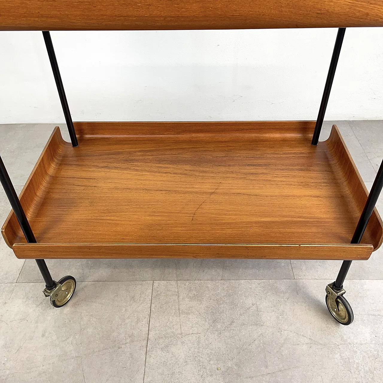 Carrello bar o portavivande in teak restaurato, Italia anni ‘60 9