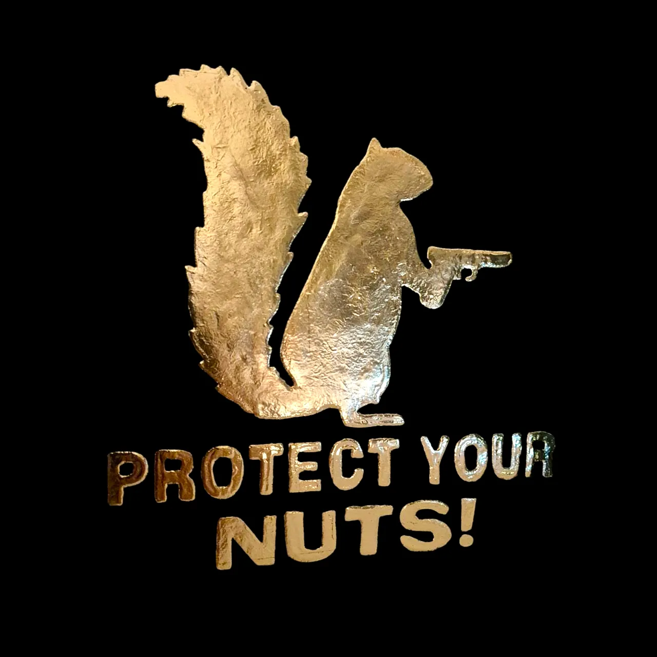 23kt gold artwork Protect your Nuts gilded in frame StreetArt 2