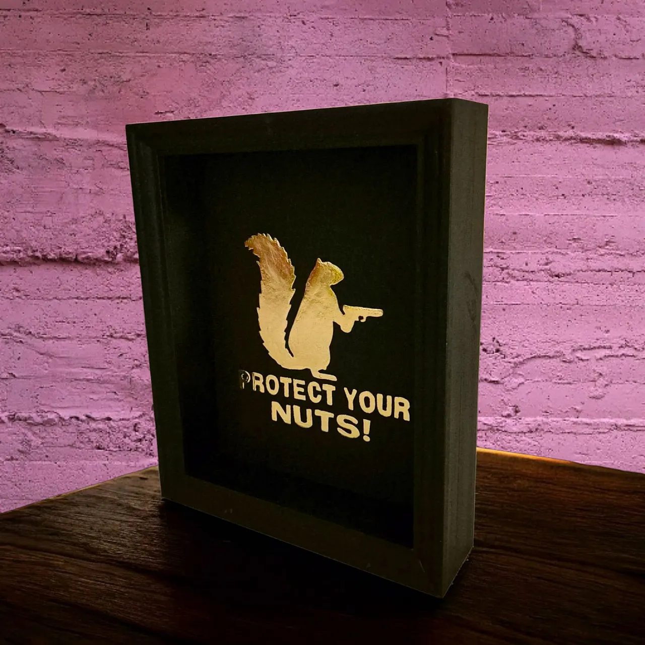 23kt gold artwork Protect your Nuts gilded in frame StreetArt 6