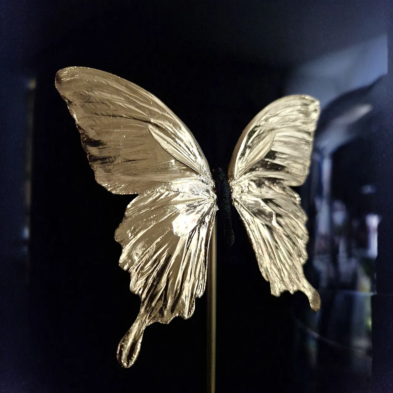 Real papilio butterfly gilded in 23kt gold under glass dome 2