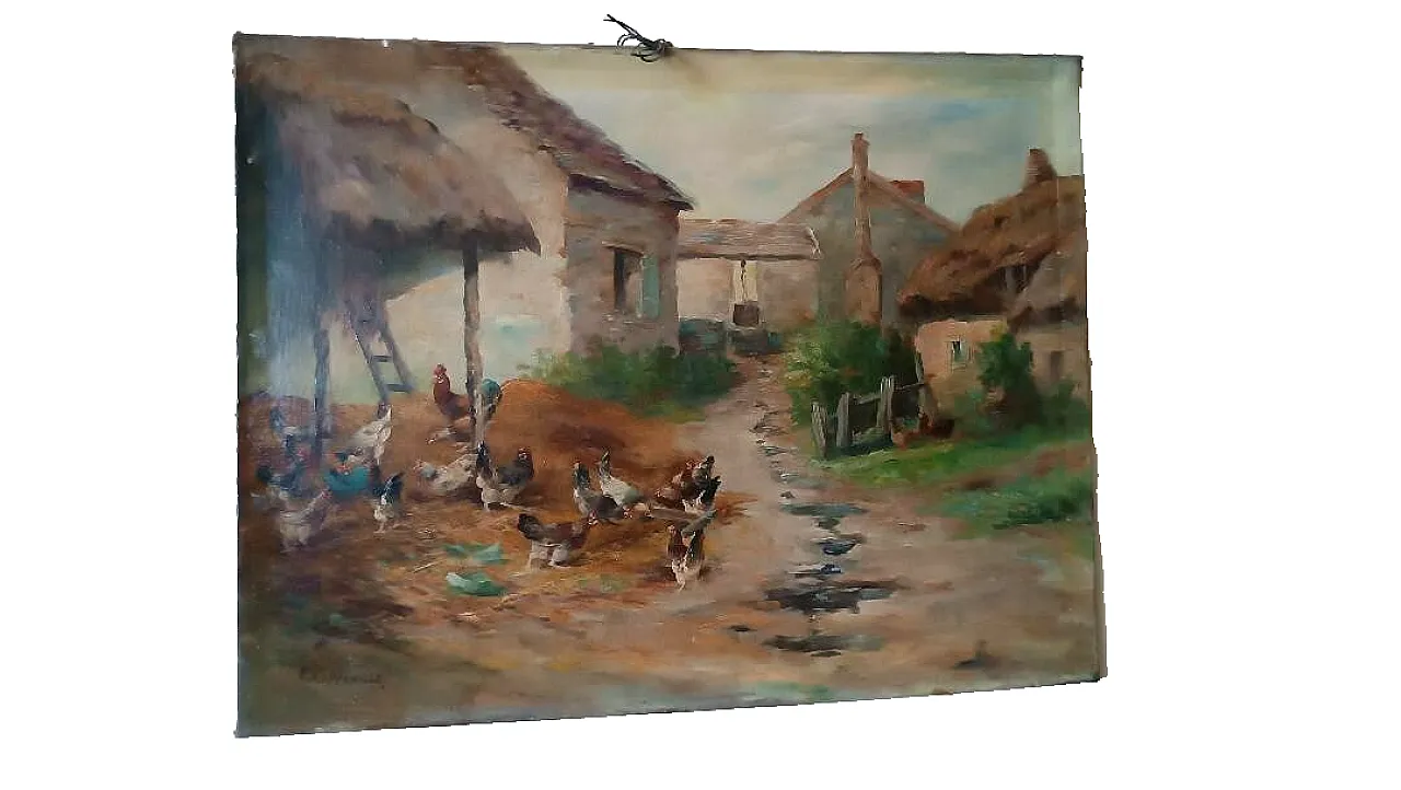 Landscape with Hens by Edmond Van Coppenolle, 19th century 2