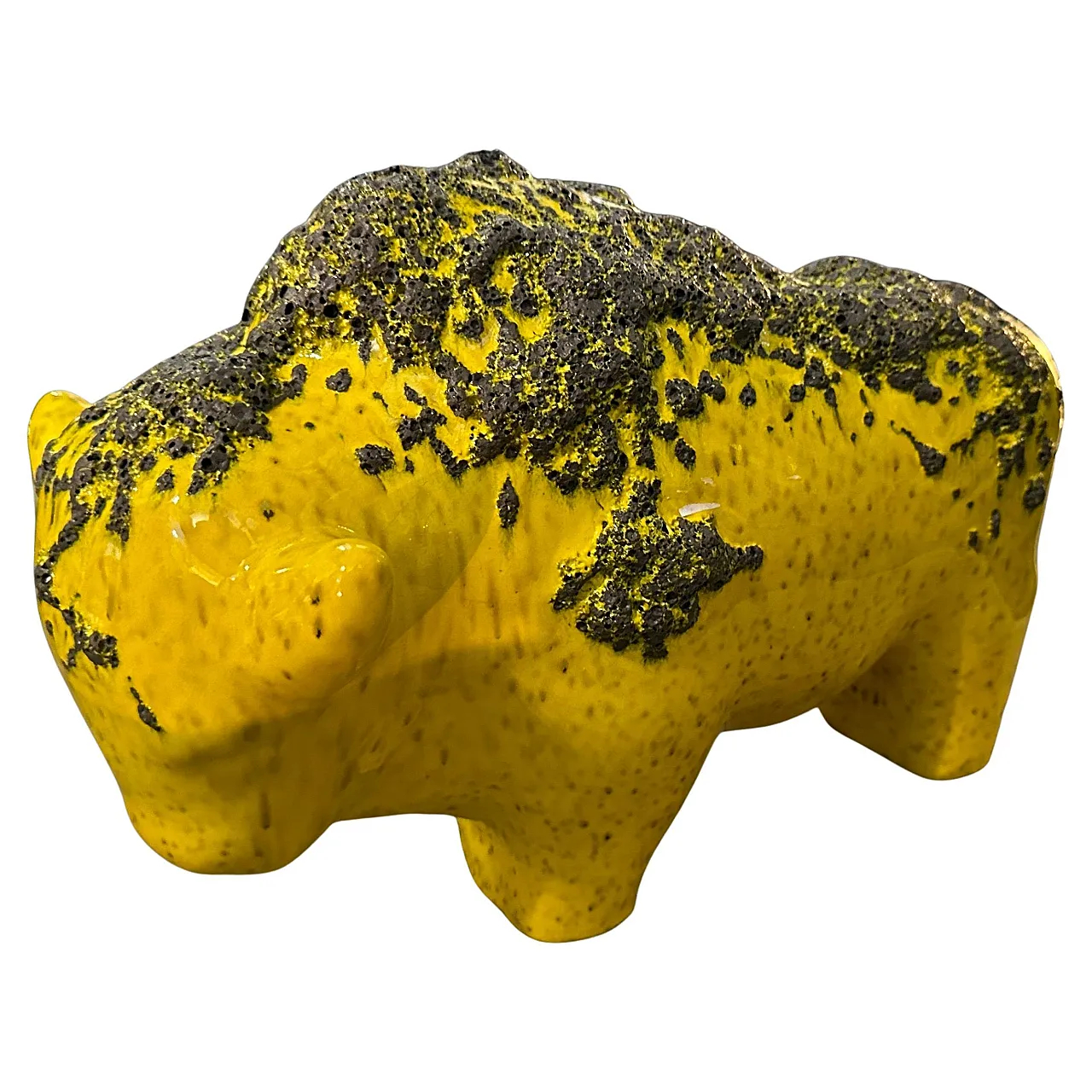 Bison in yellow and black lava ceramic, 1990s 1