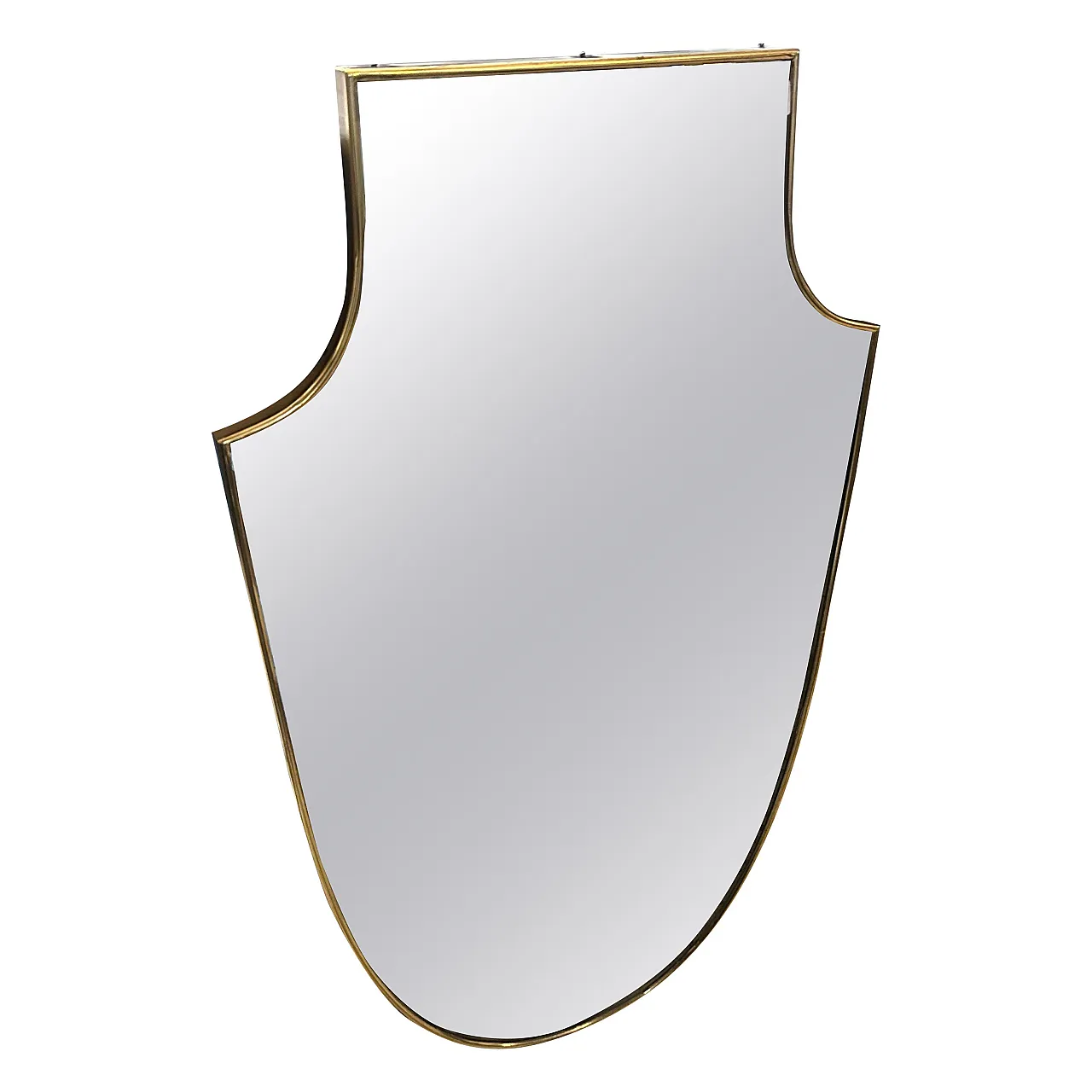 Shield-shaped brass mirror in Gio Ponti style, 1950s 1