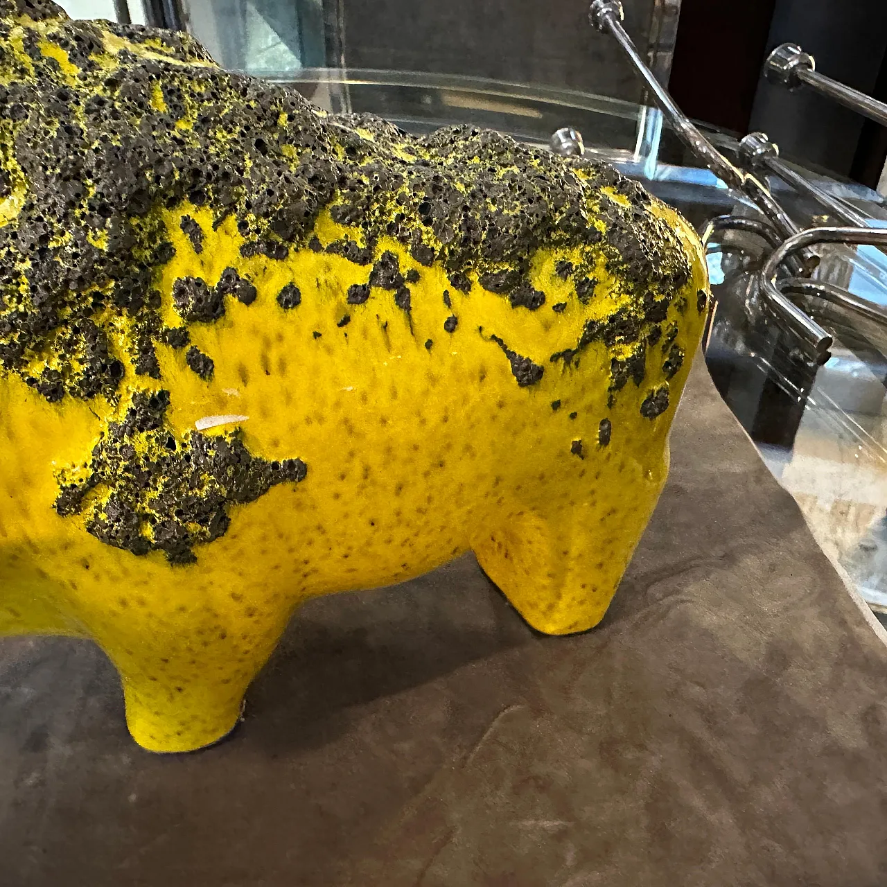 Bison in yellow and black lava ceramic, 1990s 6