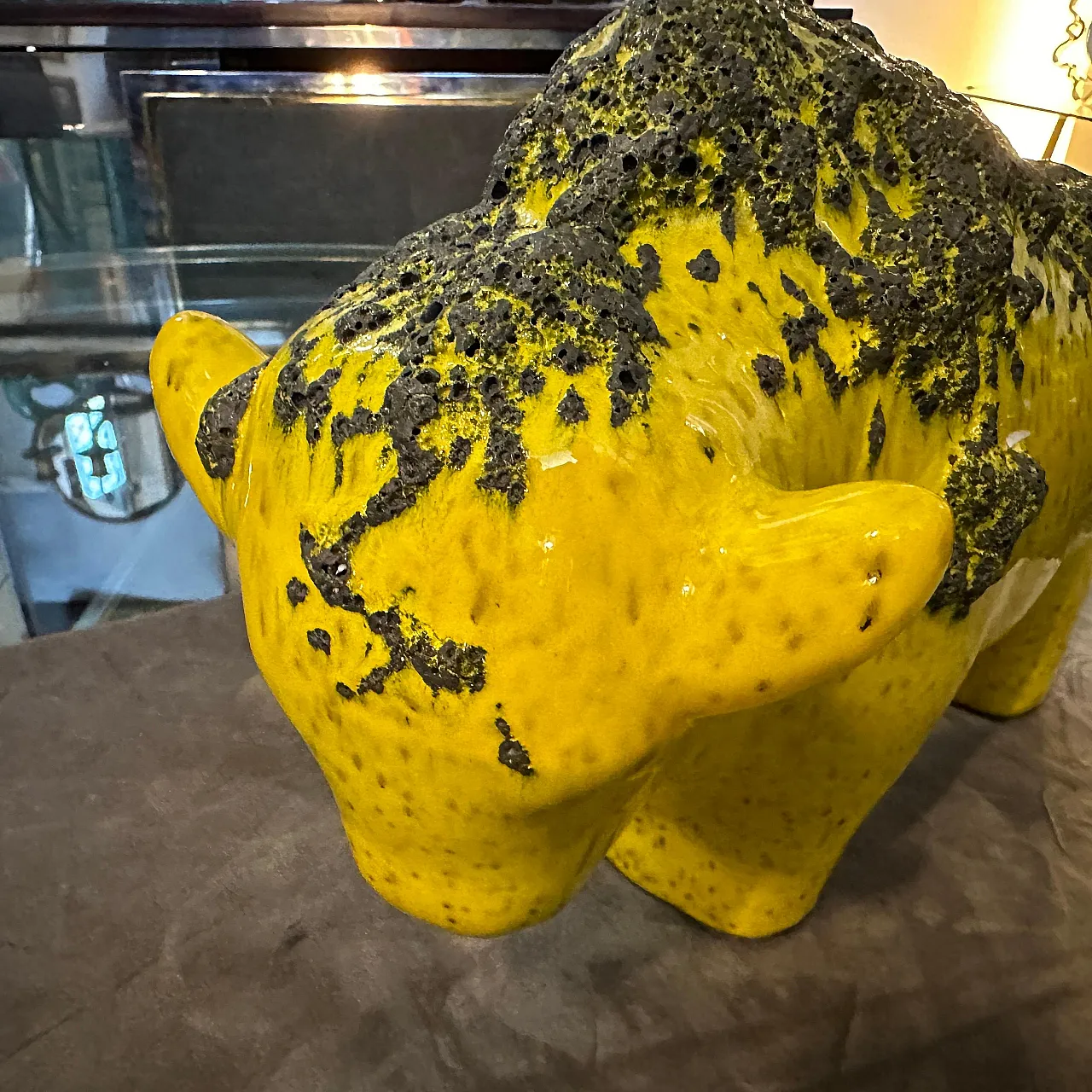 Bison in yellow and black lava ceramic, 1990s 7
