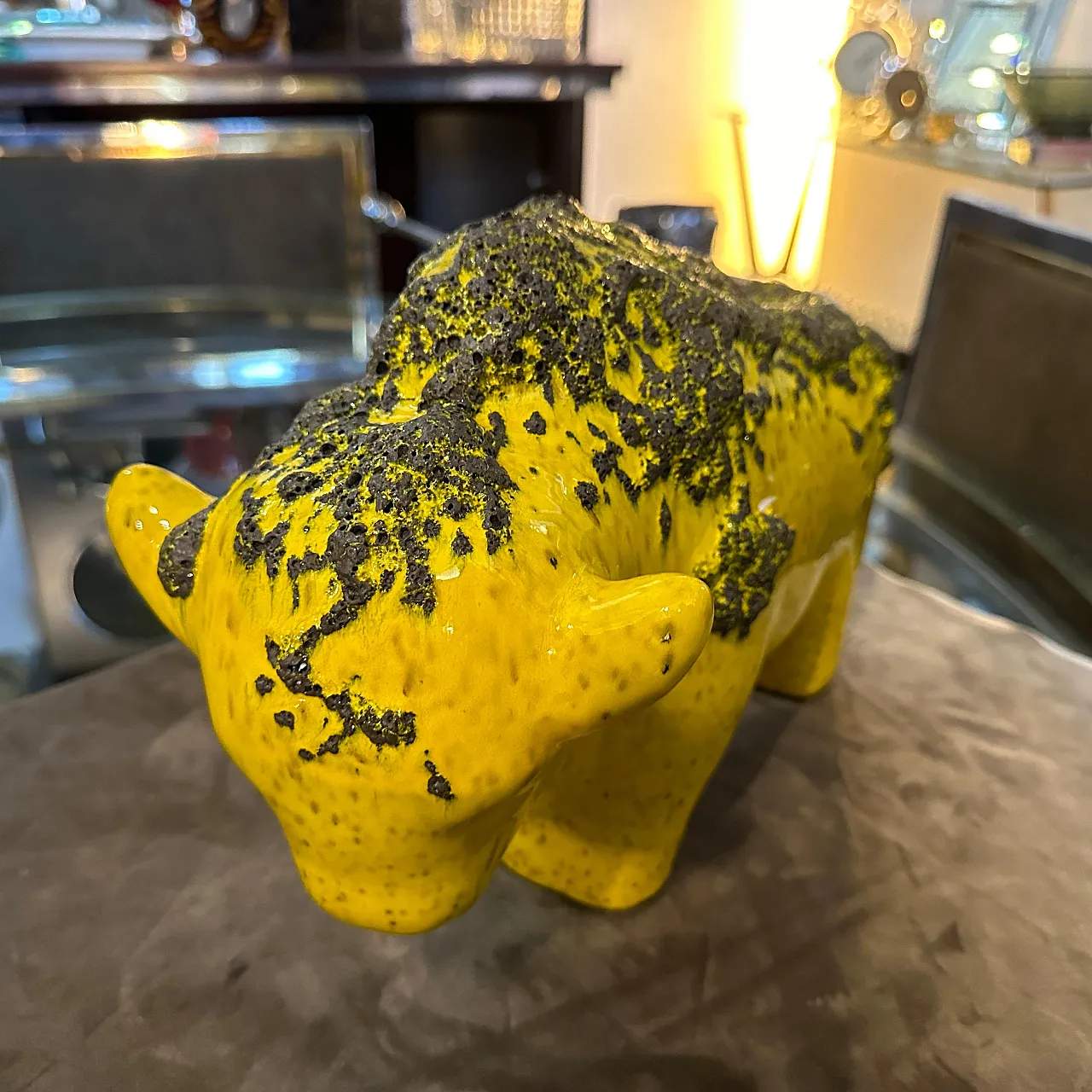 Bison in yellow and black lava ceramic, 1990s 8